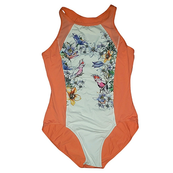 Stella McCartney x Adidas Floral Birds Mesh Cut Out Back 1 Piece Bathing Suit L - Picture 3 of 16